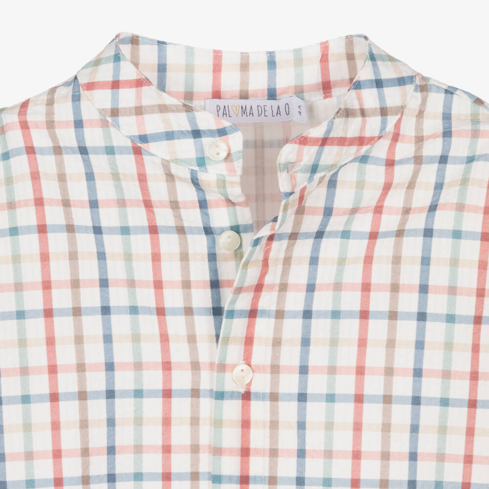 Paloma de la O-Boys Blue Cotton Checked Shorts Set | Childrensalon