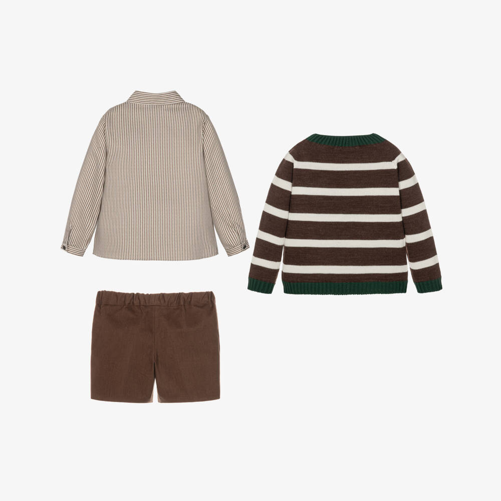Paloma de la O-Boys Brown Striped Sweater & Shorts Set | Childrensalon