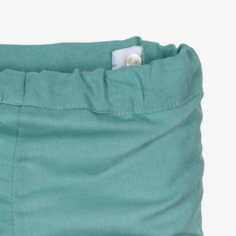 Paloma de la O-Boys Green Striped Cotton & Linen Shorts Set | Childrensalon