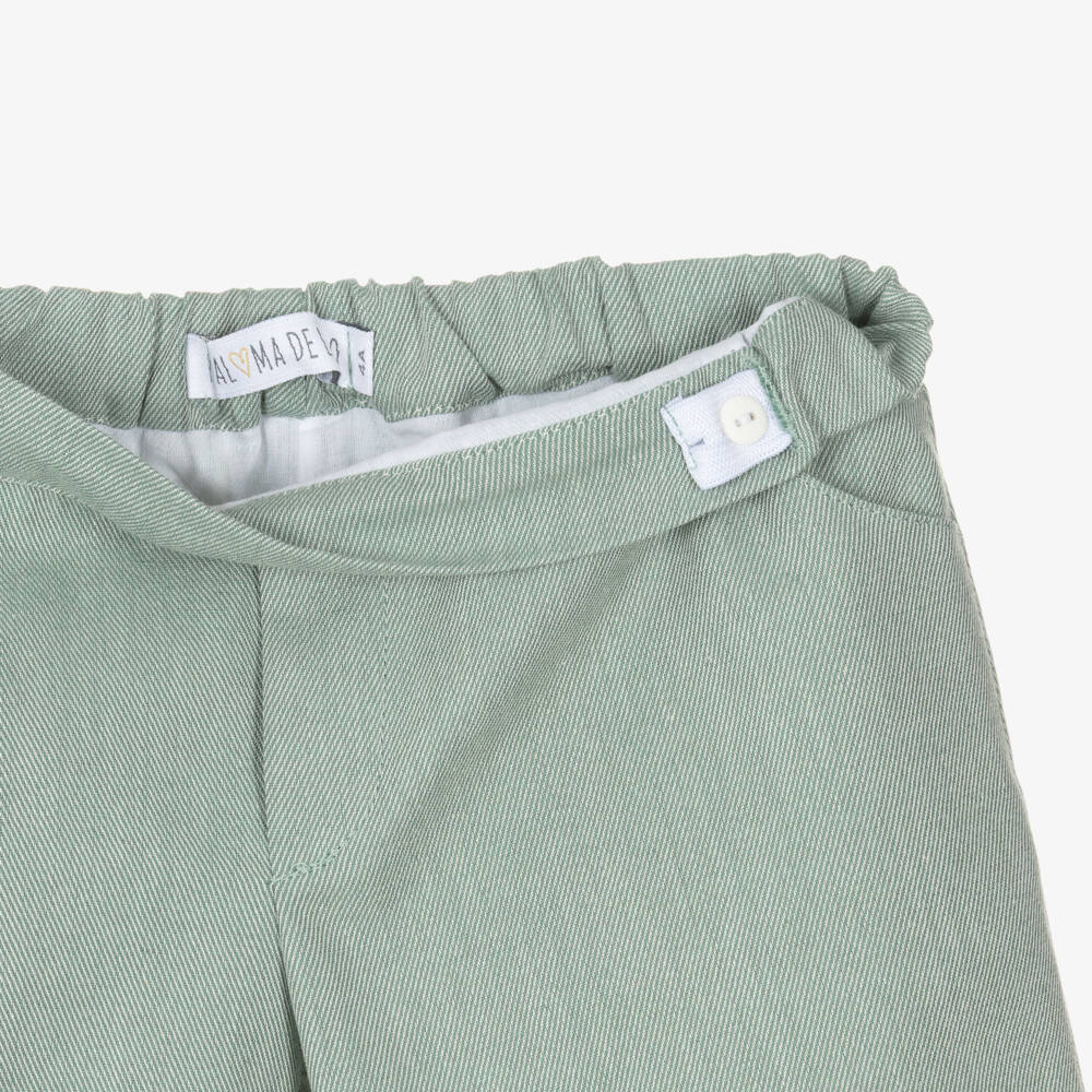 Paloma de la O-Boys Green Striped Cotton Shirt & Shorts Set | Childrensalon