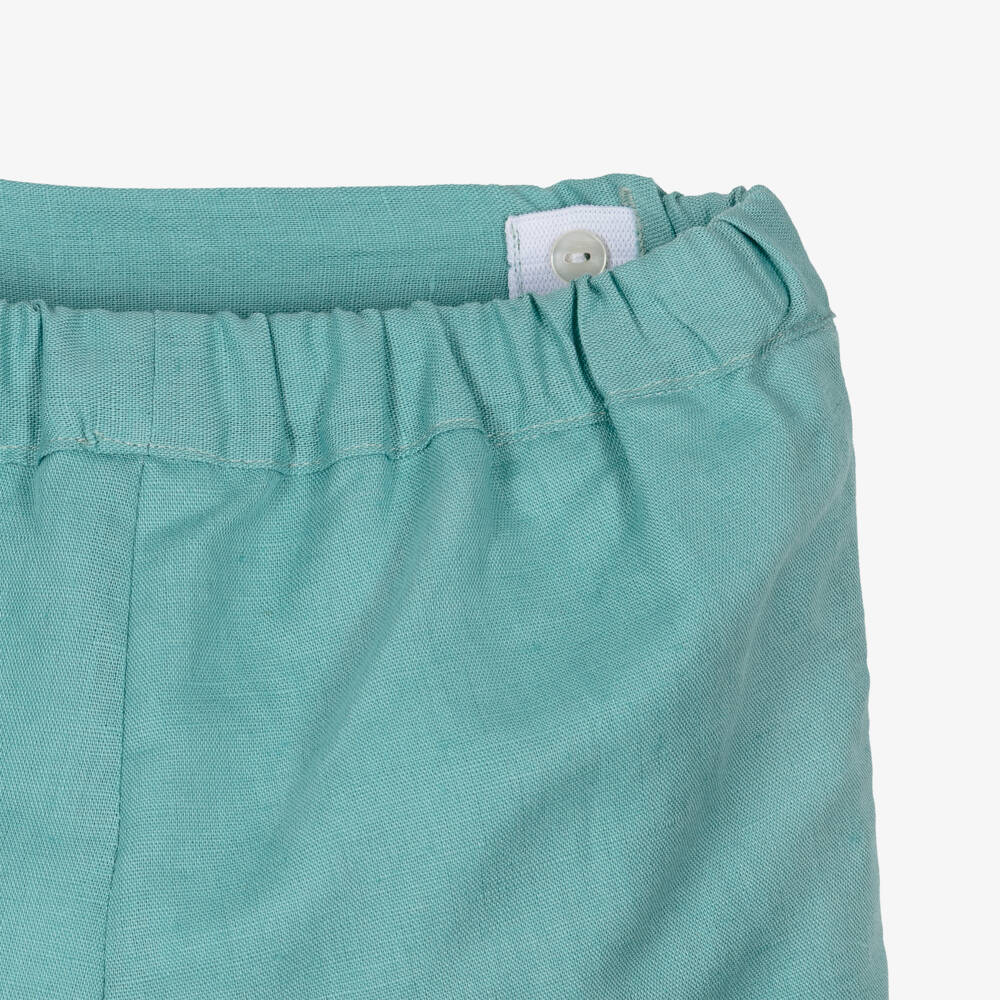 Paloma de la O-Boys Green Striped Long Sleeve Shirt & Shorts Set | Childrensalon