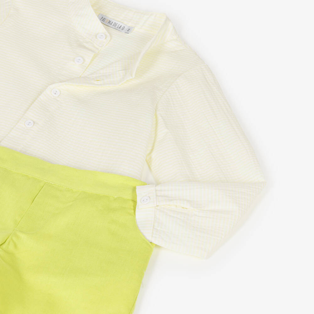 Paloma de la O-Boys Lime Green Cotton & Linen Short Set | Childrensalon