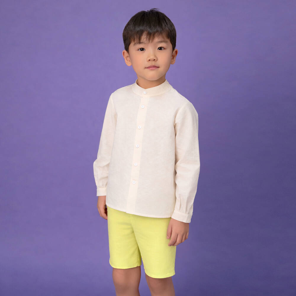 Paloma de la O-Boys Lime Green Cotton & Linen Short Set | Childrensalon