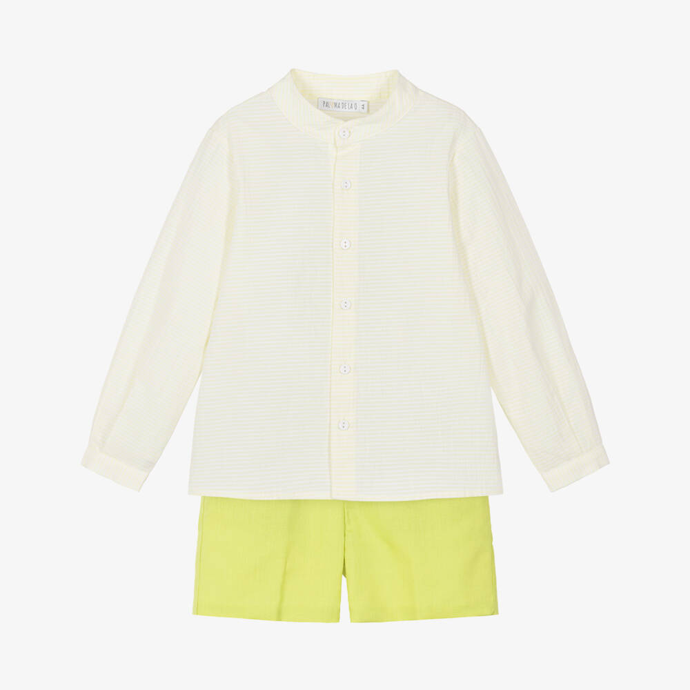 Paloma de la O-Boys Lime Green Cotton & Linen Short Set | Childrensalon