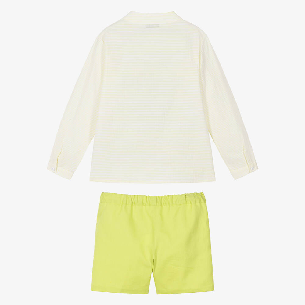 Paloma de la O-Boys Lime Green Cotton & Linen Short Set | Childrensalon
