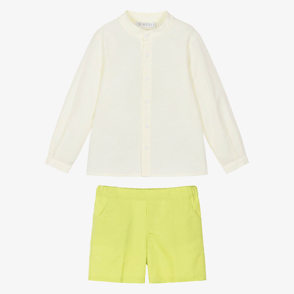 Paloma de la O-Boys Lime Green Cotton & Linen Short Set | Childrensalon
