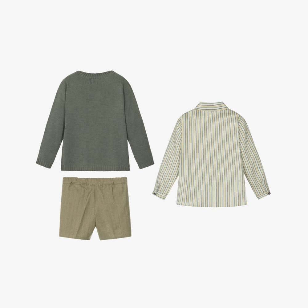 Paloma de la O-Boys Moss Green Shorts Set | Childrensalon