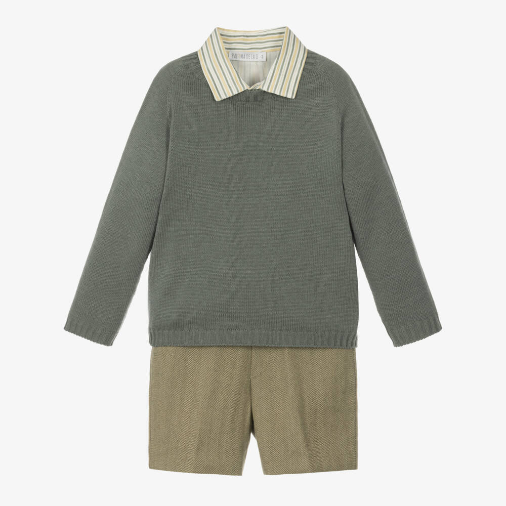 Paloma de la O-Boys Moss Green Shorts Set | Childrensalon
