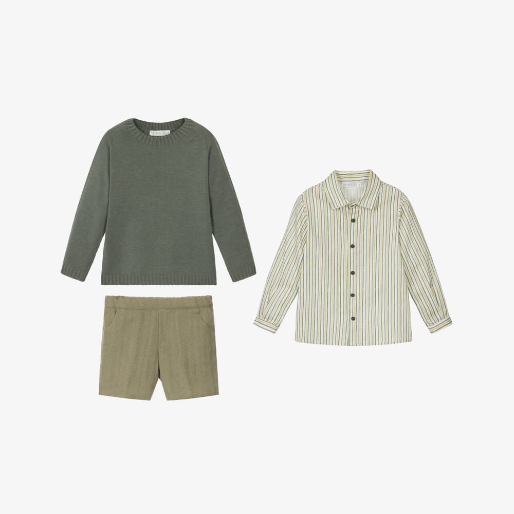 Paloma de la O-Boys Moss Green Shorts Set | Childrensalon