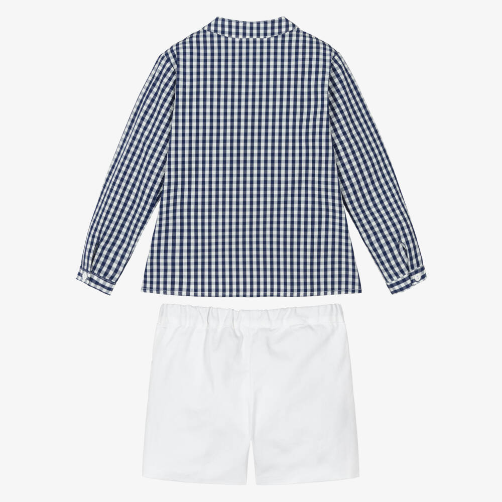 Paloma de la O-Boys Navy Blue & White Gingham Shorts Set | Childrensalon