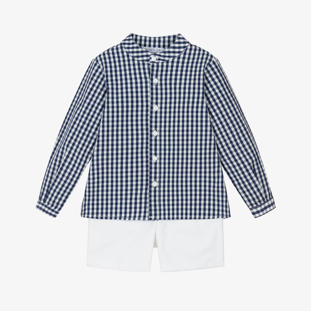 Paloma de la O-Boys Navy Blue & White Gingham Shorts Set | Childrensalon