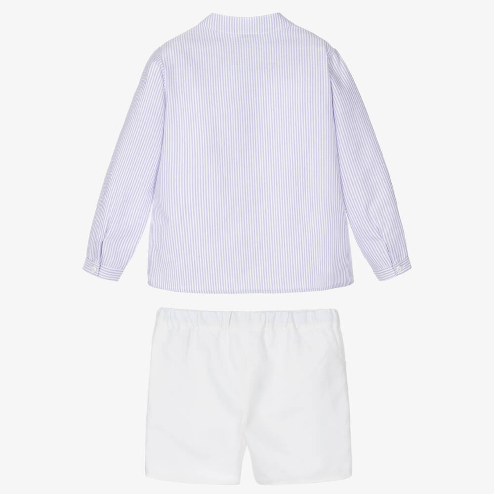 Paloma de la O-Boys White & Purple Striped Cotton Shorts Set | Childrensalon