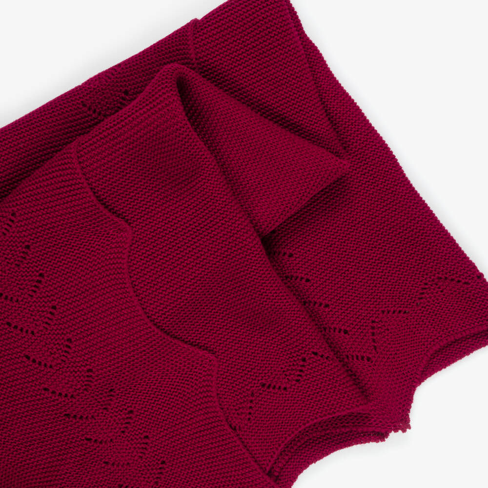 Paloma de la O-Burgundy Knitted Baby Blanket (85cm) | Childrensalon
