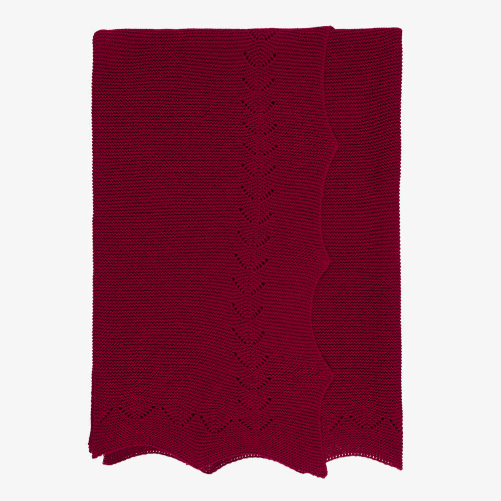 Paloma de la O-Burgundy Knitted Baby Blanket (85cm) | Childrensalon