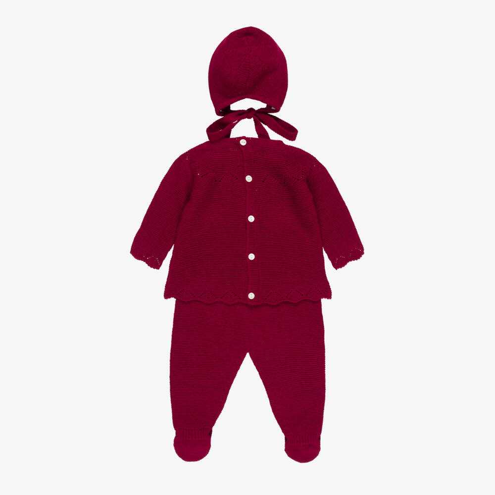 Paloma de la O-Burgundy Knitted Babysuit Set | Childrensalon