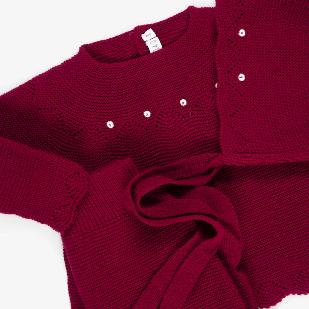 Paloma de la O-Burgundy Knitted Babysuit Set | Childrensalon
