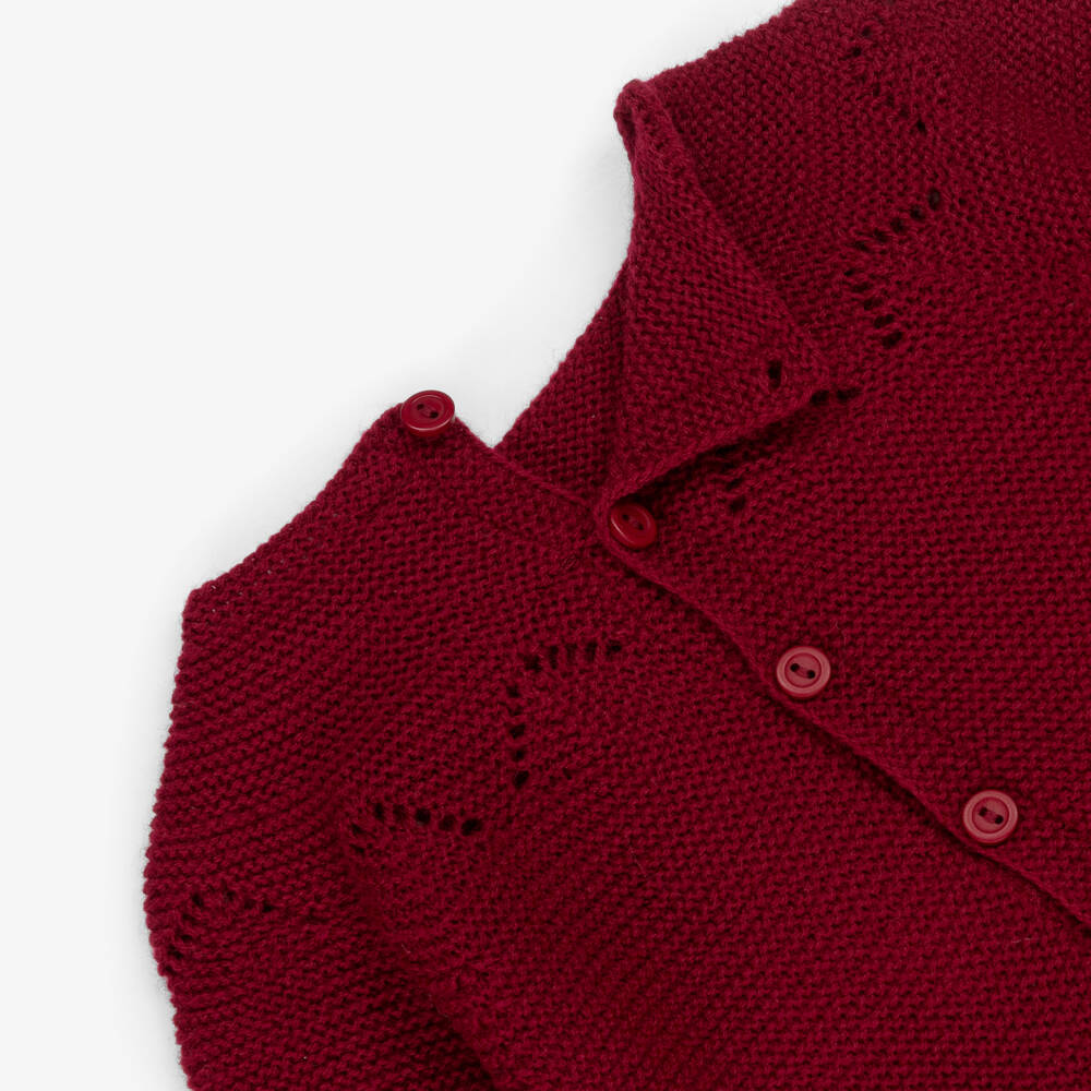 Paloma de la O-Burgundy Red Knitted Babygrow & Bonnet Set | Childrensalon