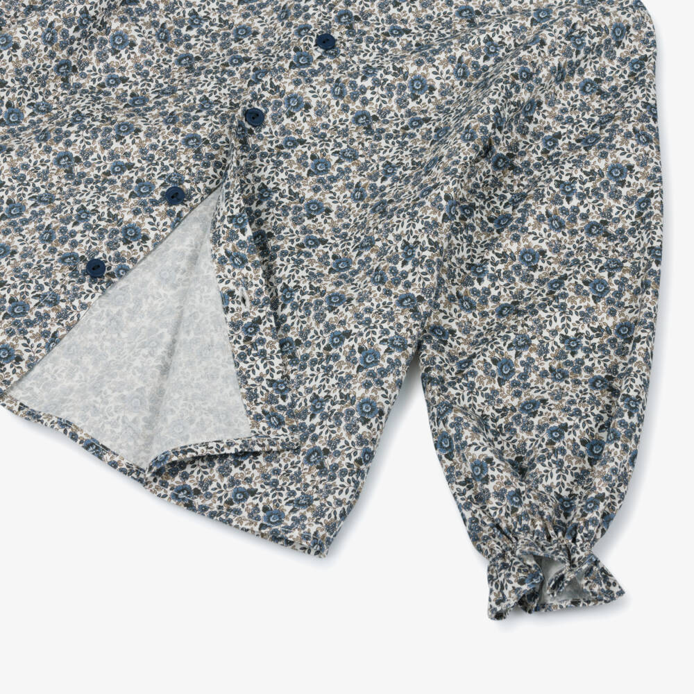 Paloma de la O-Girls Blue Cotton Floral Blouse & Skirt Set | Childrensalon