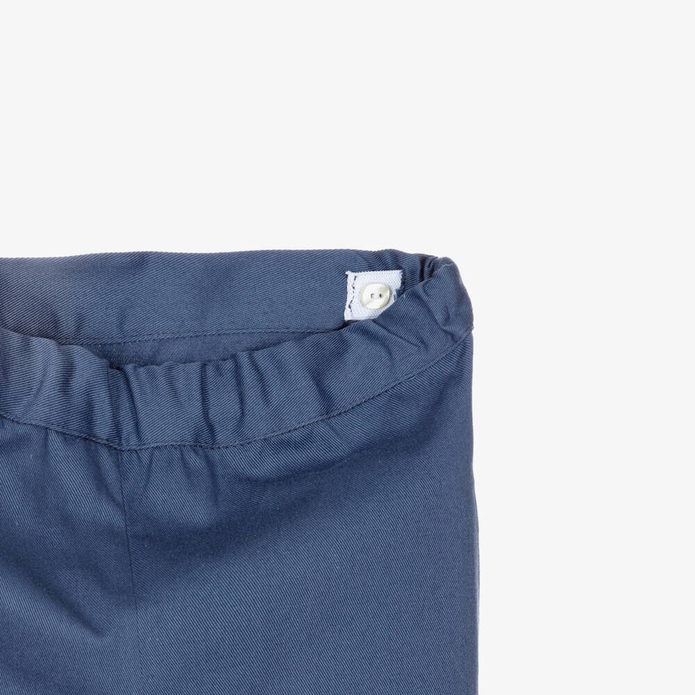 Paloma de la O-Girls Blue & White Cotton Trouser Set with Floral Blouse | Childrensalon