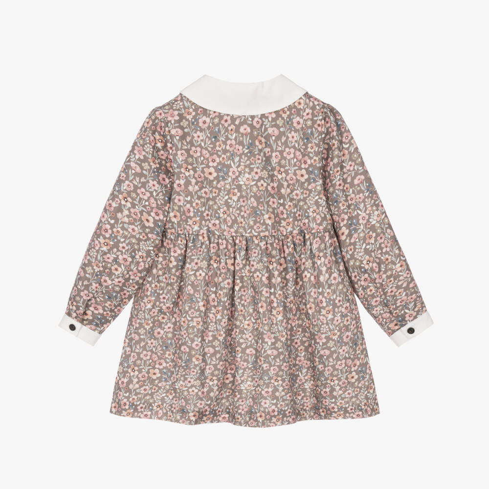 Paloma de la O-Girls Brown & Pink Floral Cotton Dress | Childrensalon