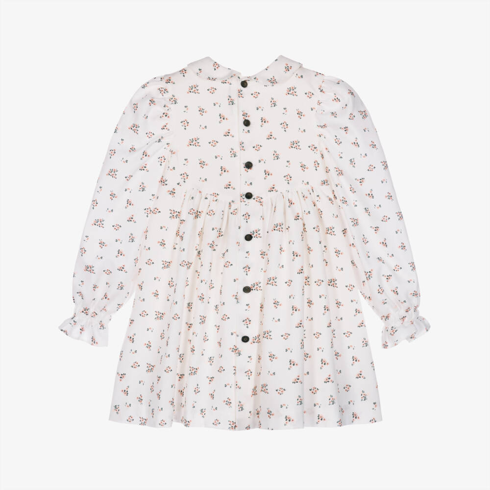 Paloma de la O-Girls Ivory & Pink Floral Cotton Dress | Childrensalon