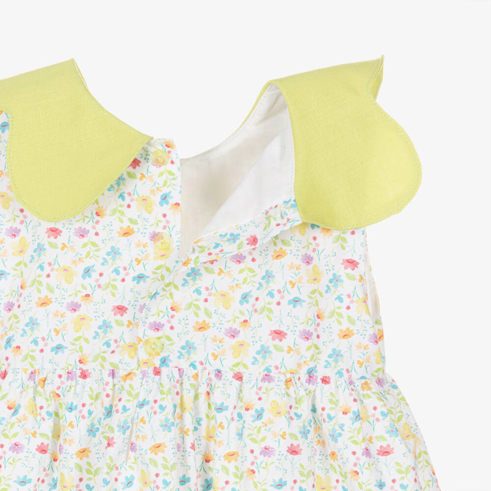 Paloma de la O-Girls Lime Green Floral Cotton Dress | Childrensalon