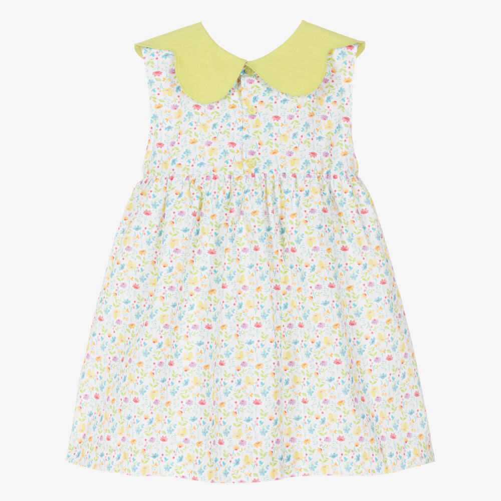 Paloma de la O-Girls Lime Green Floral Cotton Dress | Childrensalon