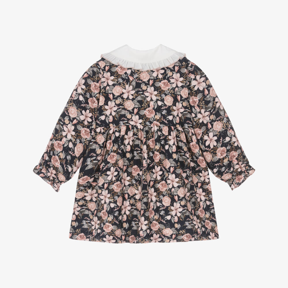 Paloma de la O-Платье из хлопка синее с розовыми цветами | Childrensalon