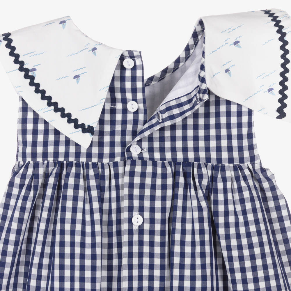 Paloma de la O-Girls Navy Blue & White Gingham Dress | Childrensalon