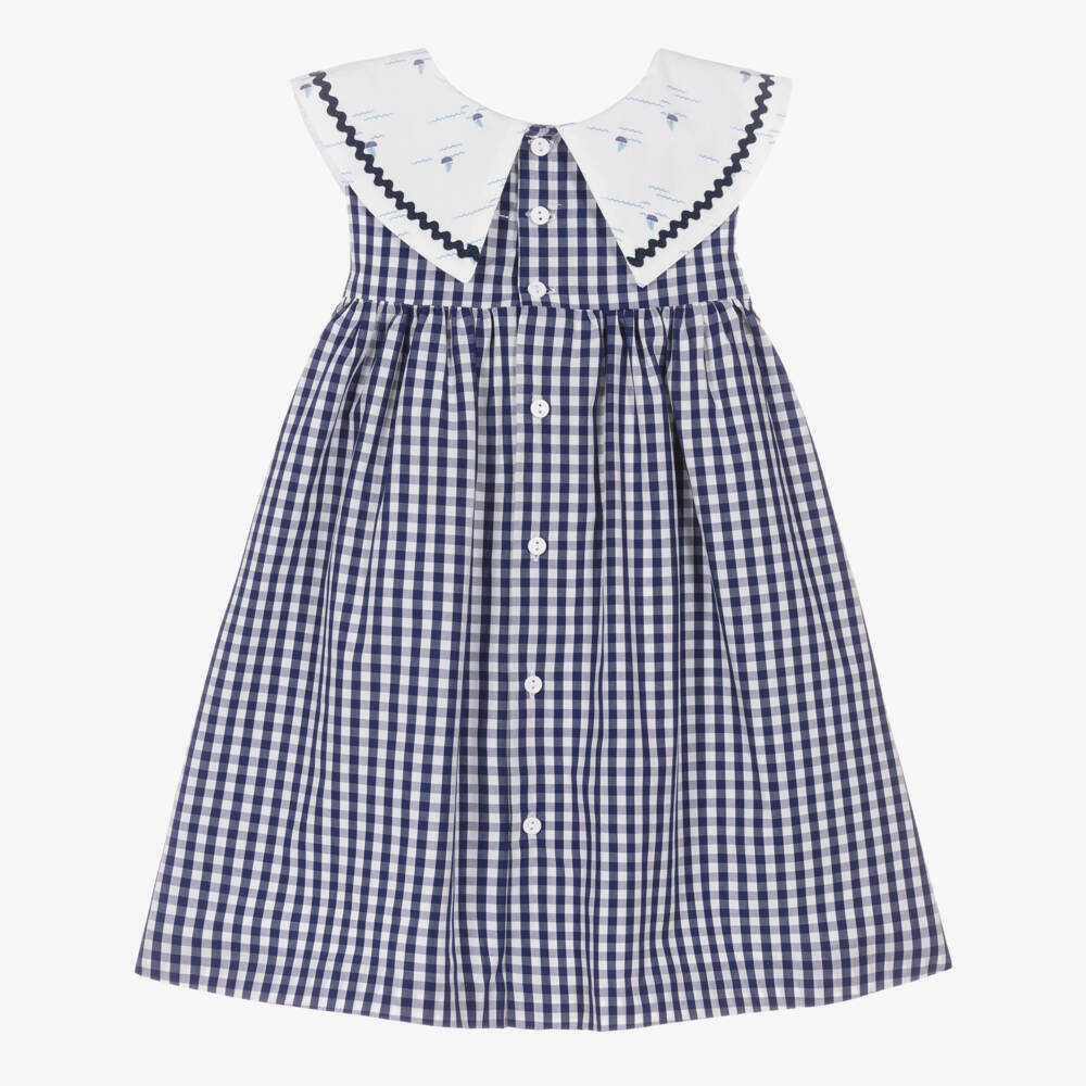 Paloma de la O-Girls Navy Blue & White Gingham Dress | Childrensalon