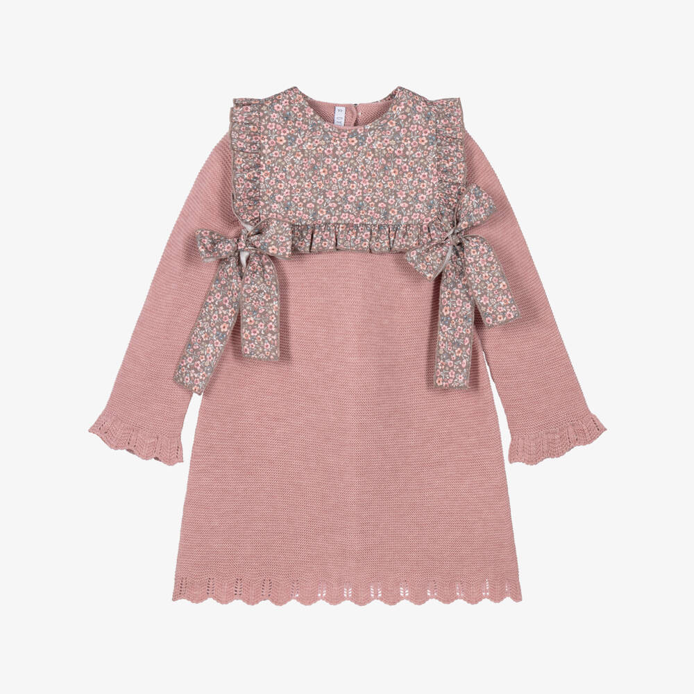 Paloma de la O-Girls Pink Knitted & Floral Cotton Dress Set | Childrensalon