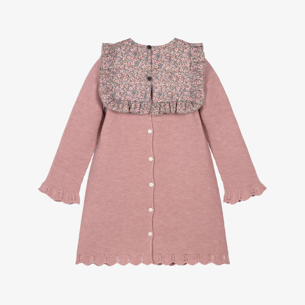 Paloma de la O-Girls Pink Knitted & Floral Cotton Dress Set | Childrensalon