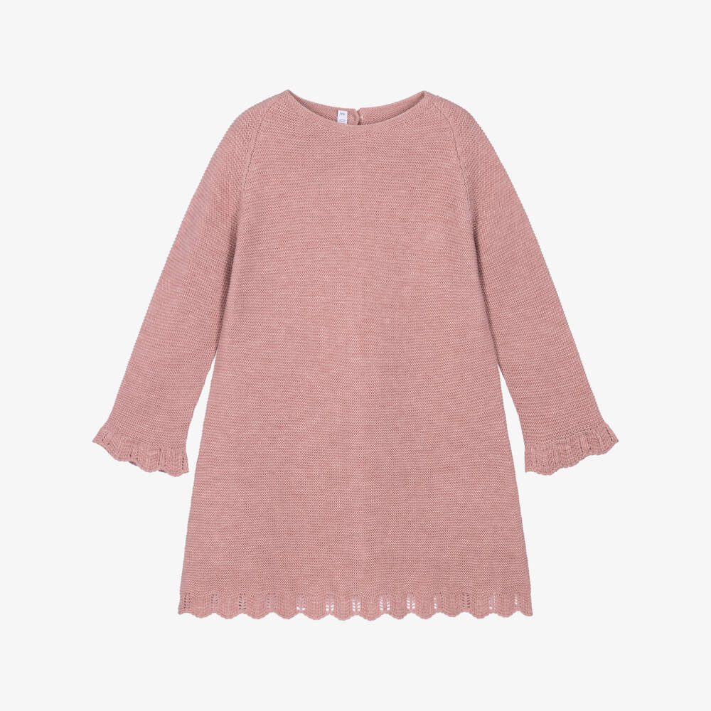 Paloma de la O-Girls Pink Knitted & Floral Cotton Dress Set | Childrensalon