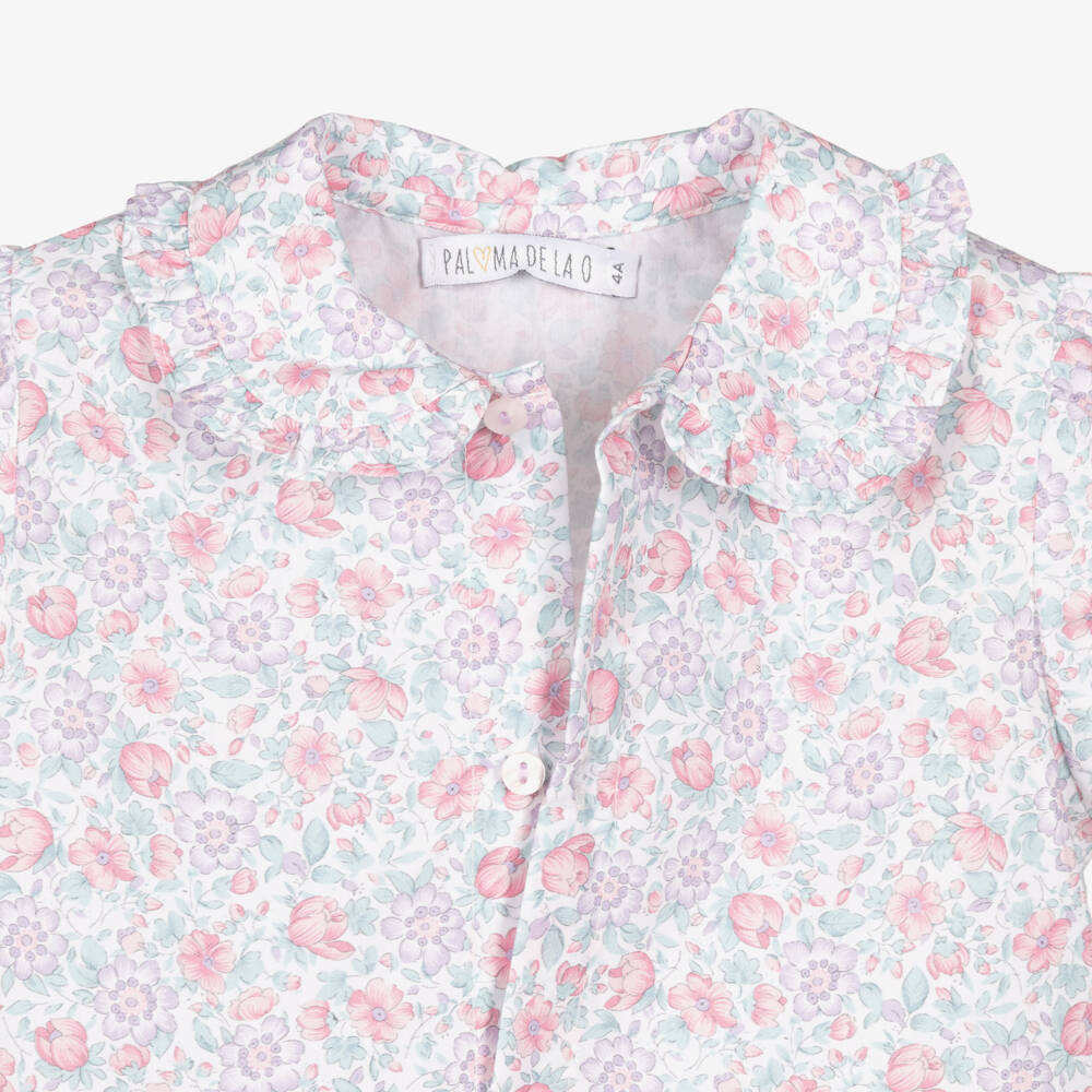 Paloma de la O-Girls Purple & Green Floral Print Cotton Shorts Set | Childrensalon