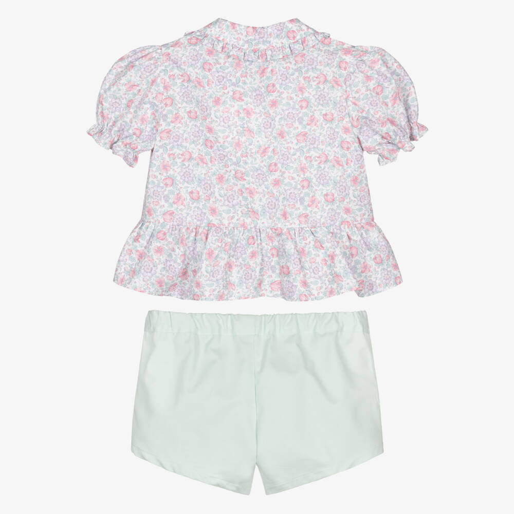 Paloma de la O-Girls Purple & Green Floral Print Cotton Shorts Set | Childrensalon