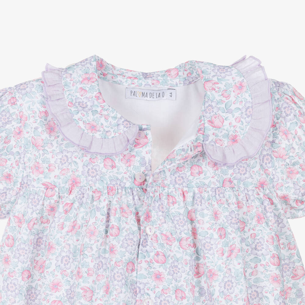 Paloma de la O-Girls Purple & Pink Floral Print Cotton Dress | Childrensalon