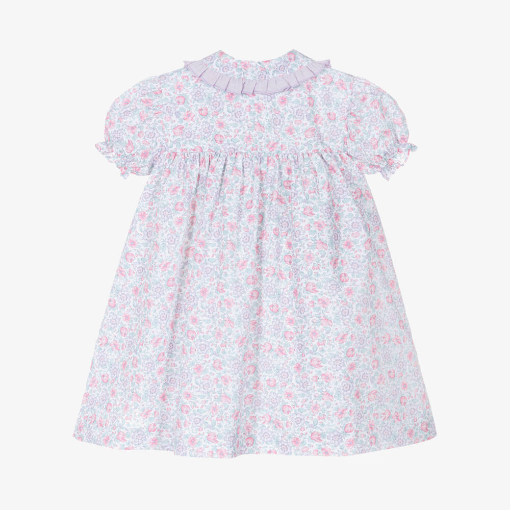 Paloma de la O-Girls Purple & Pink Floral Print Cotton Dress | Childrensalon