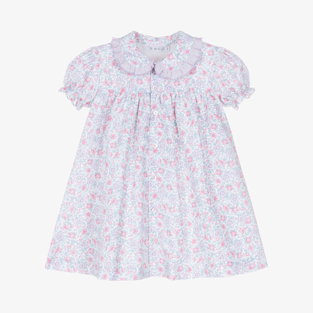 Paloma de la O-Girls Purple & Pink Floral Print Cotton Dress | Childrensalon