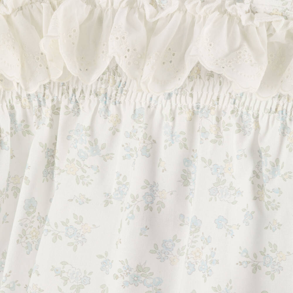 Paloma de la O-Girls White & Blue Floral Print Cotton Skirt Set | Childrensalon