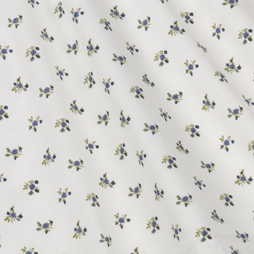 Paloma de la O-Girls White Cotton Dress with Blue Floral Pattern | Childrensalon