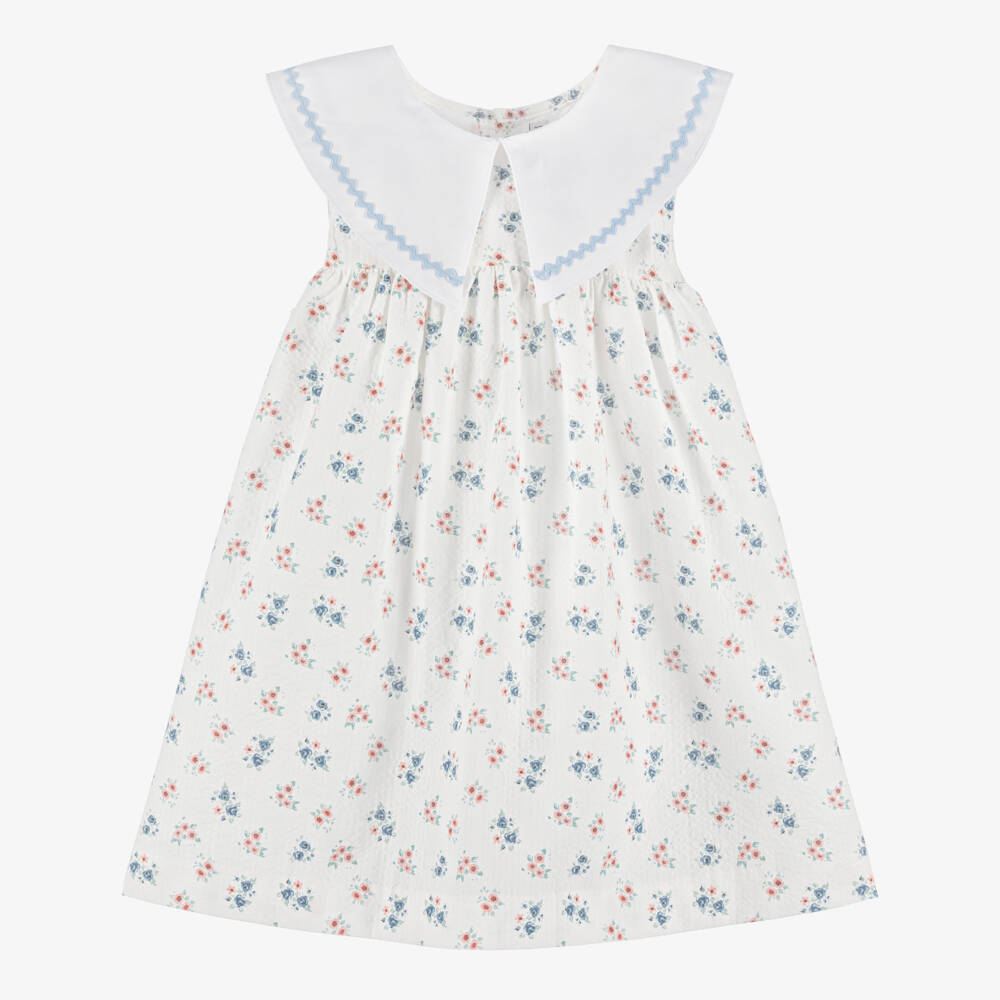 Paloma de la O-Girls White Floral Print Cotton Dress | Childrensalon
