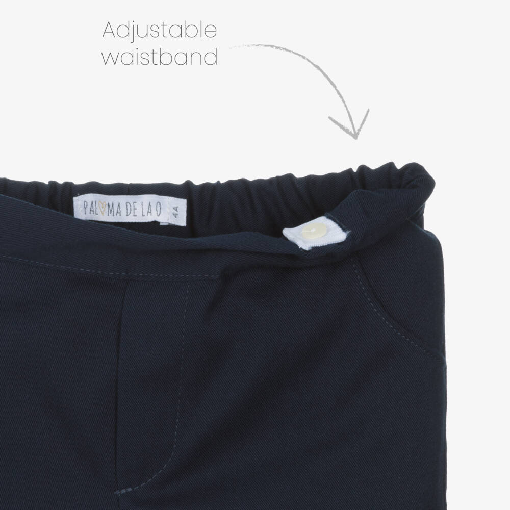 Paloma de la O-Navy Blue & Brown Cotton Shorts Set with Striped Sweater | Childrensalon