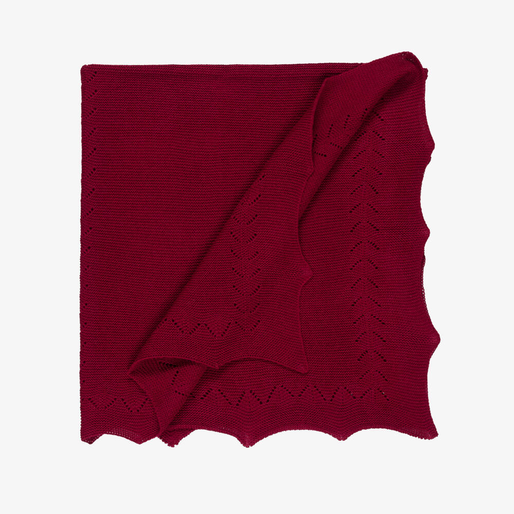 Paloma de la O-Red Knitted Scalloped Blanket (96cm) | Childrensalon