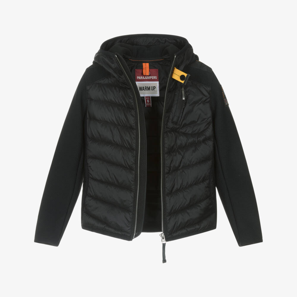 Parajumpers-جاكيت بغطاء رأس مبطن بريش لون أسود للأولاد  | Childrensalon
