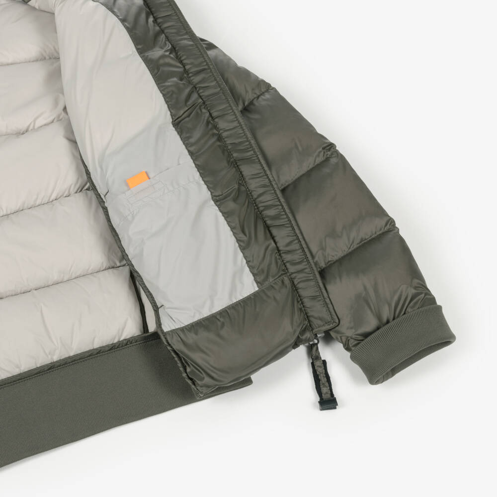 Parajumpers-جاكيت منفوخ مبطن بالريش لون أخضر زيتوني للبنات | Childrensalon