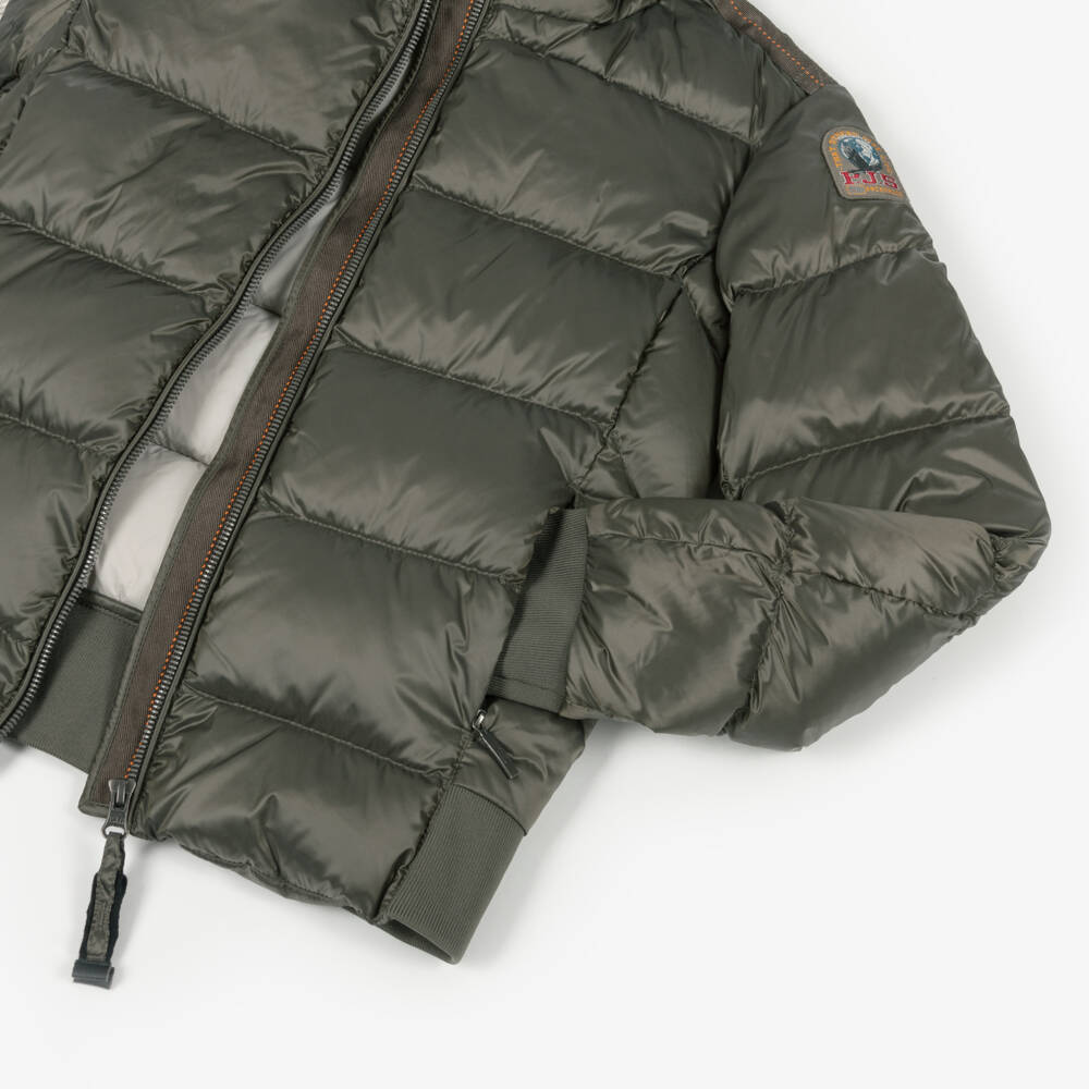 Parajumpers-جاكيت منفوخ مبطن بالريش لون أخضر زيتوني للبنات | Childrensalon
