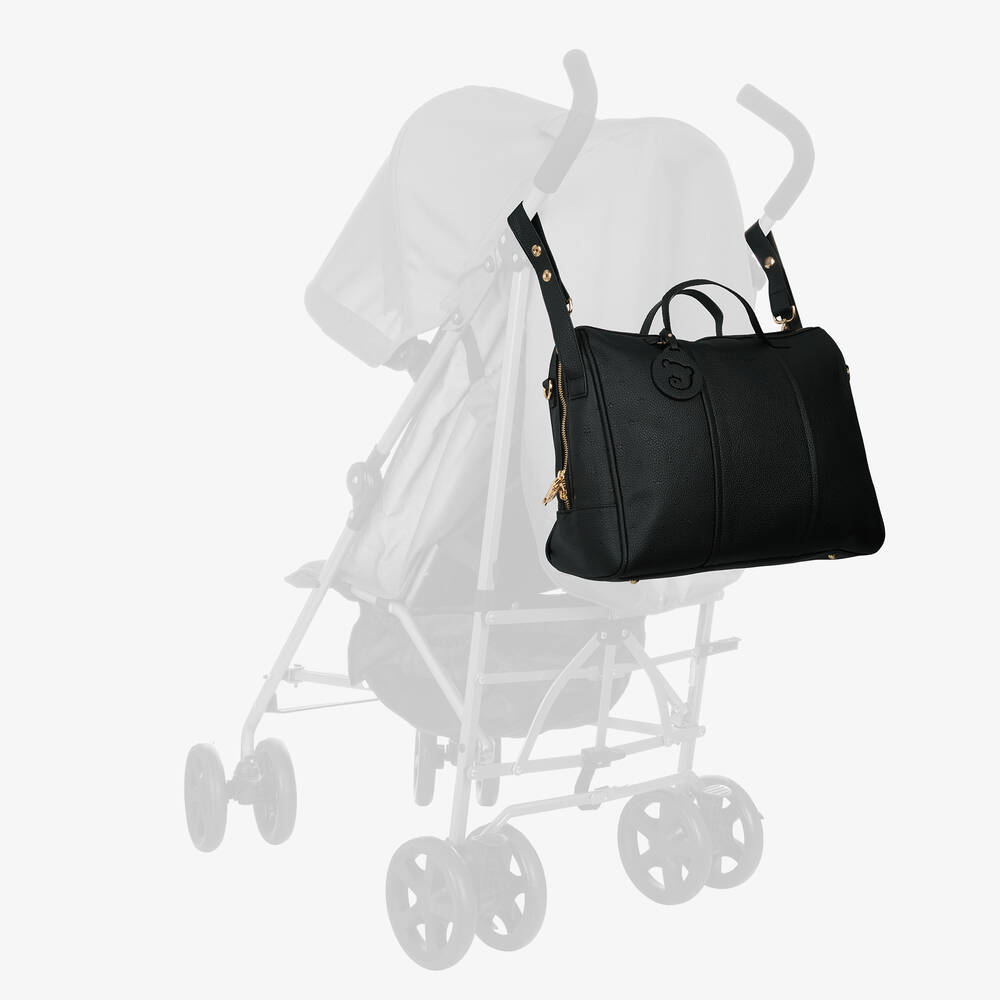 Pasito a Pasito-Black Faux Leather Changing Bag (38cm) | Childrensalon
