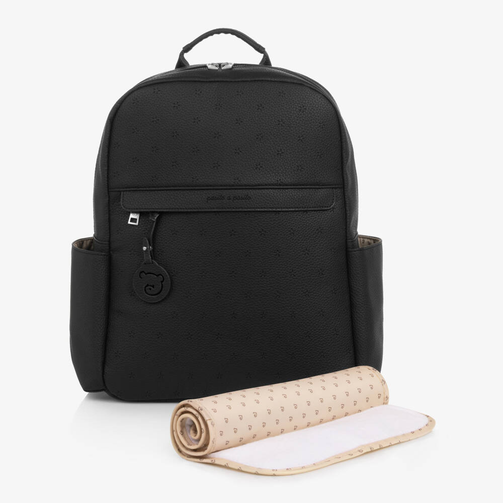 Pasito a Pasito-Black Faux Leather London Changing Backpack (38cm) | Childrensalon