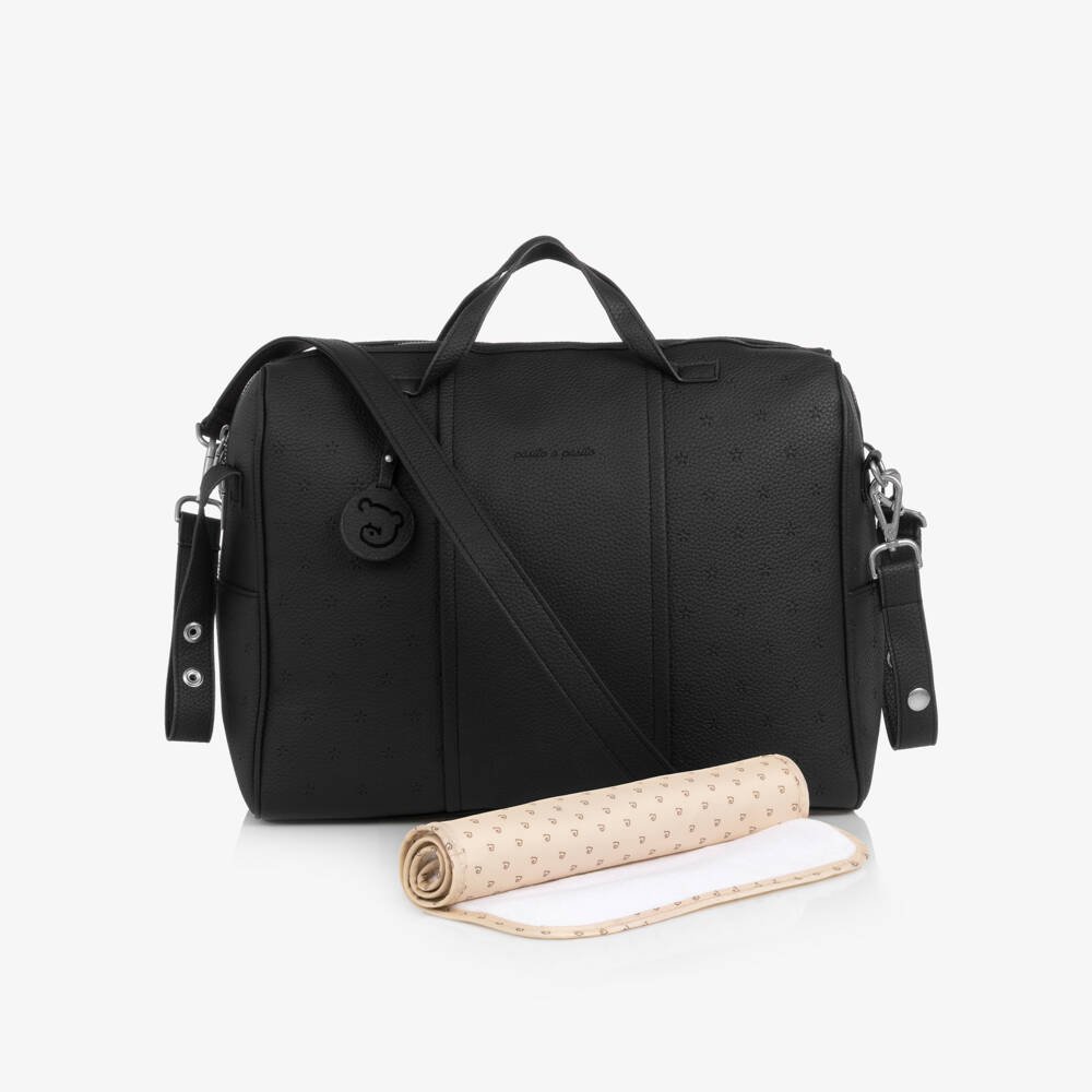 Pasito a Pasito-Black Faux Leather London Changing Bag (37cm) | Childrensalon