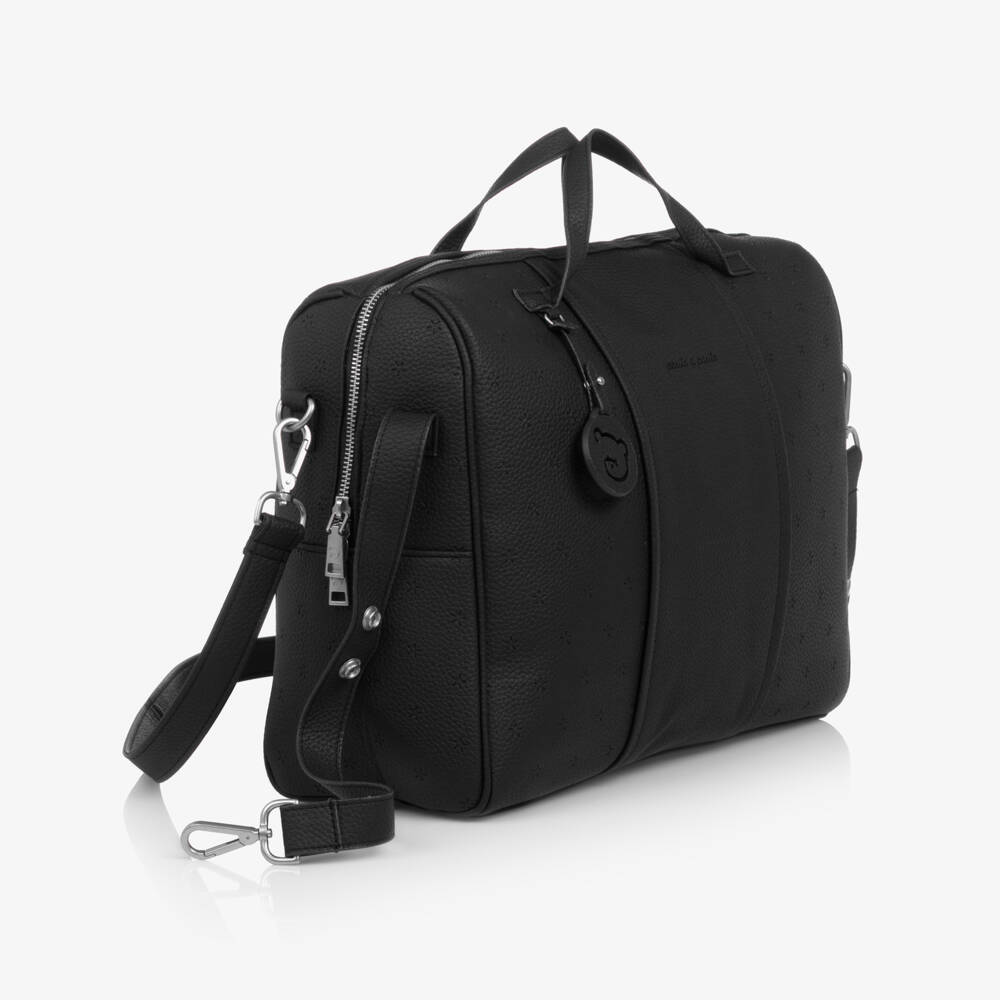 Pasito a Pasito-Black Faux Leather London Changing Bag (37cm) | Childrensalon
